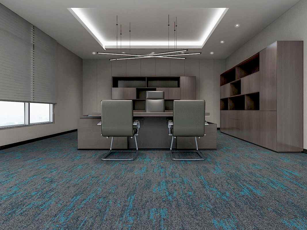 Gri desenli karo halı mavi geçişleri olan lüks görünümlü bir modeldir.