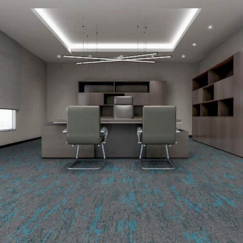 Gri desenli karo halı mavi geçişleri olan lüks görünümlü bir modeldir.