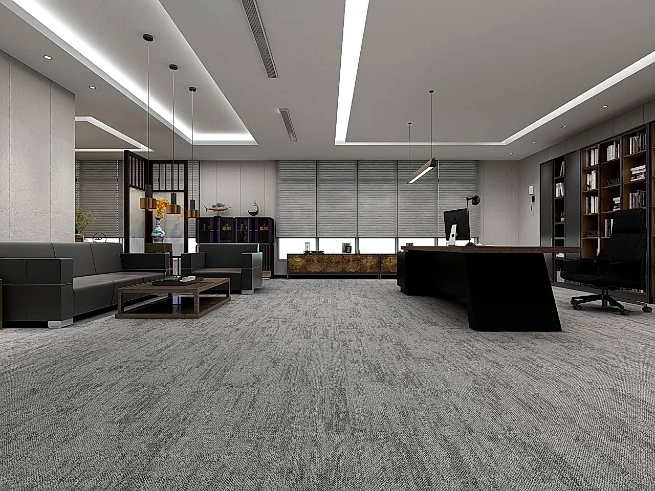 Newton 200, gri ve antrasit geçişli karo halıdır.