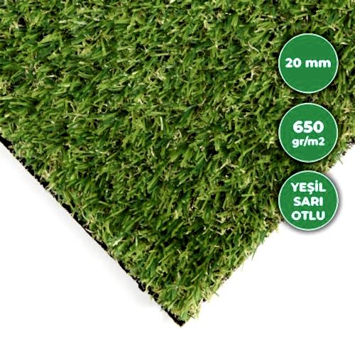 Gerçekçi yapay çim halı sarı otlu ve 20 mm kalınlığında.